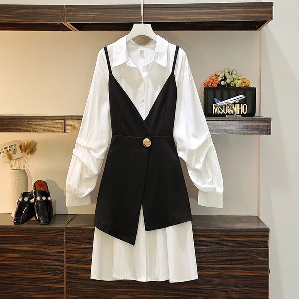 2021 new plus size woman 202 spring summer es women robe femme black white vintage two piece set elegant shirt bpa0, Black;gray
2021 new plus size woman 202 spring summer es women robe femme black white vintage two piece set elegant shirt bpa0, Black;gray