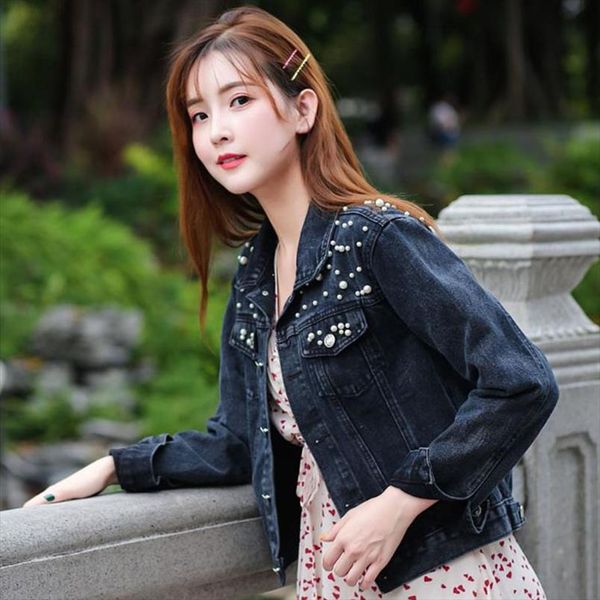 bomber jackets for women 2021 autumn coats jeans fashion pearl beaded short denim coat woman s 5xl long sleeve large jeans jacke, Black;brown
bomber jackets for women 2021 autumn coats jeans fashion pearl beaded short denim coat woman s 5xl long sleeve large jeans jacke, Black;brown