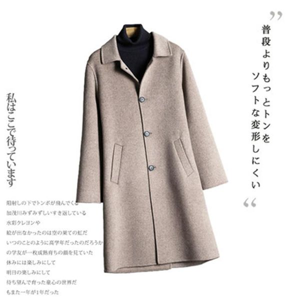 autumn and winter double faced overcoat men's medium length casual british korean woolen coat woolen sweater, Tan;black
autumn and winter double faced overcoat men's medium length casual british korean woolen coat woolen sweater, Tan;black
