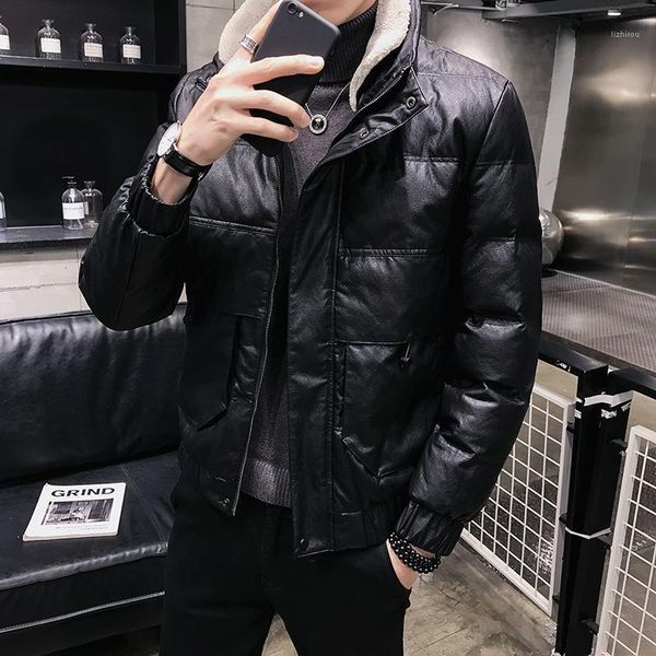 fashion business men stand collar jacket winter new men's pu leather jacket korean slim fur collar thick cotton1, Black
fashion business men stand collar jacket winter new men's pu leather jacket korean slim fur collar thick cotton1, Black