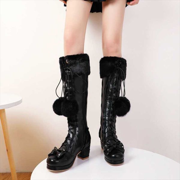 boots female plush winter women knee high long lace up pink gothic lolita shoes fashion bow knot big size footwear, Black
boots female plush winter women knee high long lace up pink gothic lolita shoes fashion bow knot big size footwear, Black