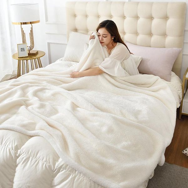 blankets autumn and winter thick solid color lambskin blanket office yoga cover encryption skin-friendly breathable non-falling
