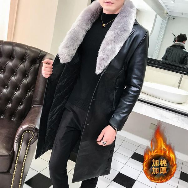 men's fur & faux collar windproof jacket winter fashion thick casual mid-length plus velvet warm leather, Black
men's fur & faux collar windproof jacket winter fashion thick casual mid-length plus velvet warm leather, Black
