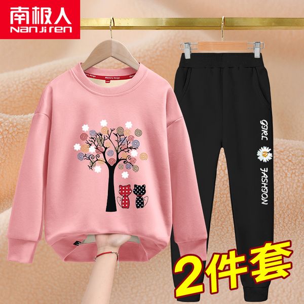 girls' 2020 new plush thickened one cashmere autumn children's winter two piece suit, White
girls' 2020 new plush thickened one cashmere autumn children's winter two piece suit, White