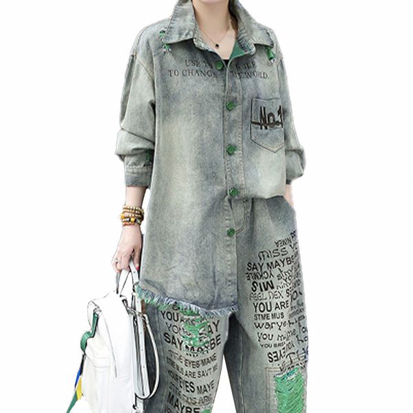 spring fashions printed letter ladies 2 pieces torn woman sets vintage suits head straight leg pants 15nb, White
spring fashions printed letter ladies 2 pieces torn woman sets vintage suits head straight leg pants 15nb, White