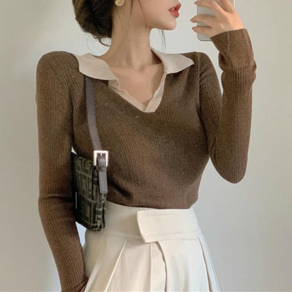 women's knits & tees knit sweater autumn and winter black lapel long-sleeved lazy style 2021 foreign inner base shirt, White
women's knits & tees knit sweater autumn and winter black lapel long-sleeved lazy style 2021 foreign inner base shirt, White