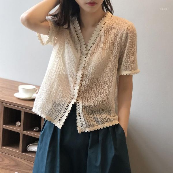 women's blouses & shirts v-neck knitted shirt women 2021 korean fashion short sleeve lace hollow solid color1, White
women's blouses & shirts v-neck knitted shirt women 2021 korean fashion short sleeve lace hollow solid color1, White