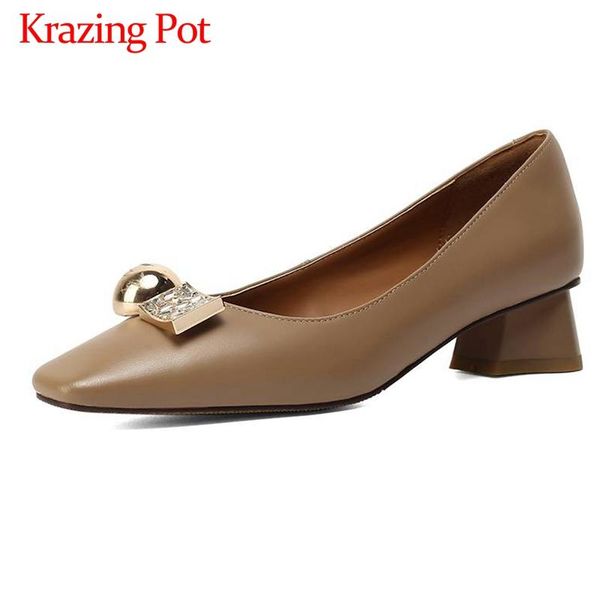 krazing pot new gladiator spring full grain leather metal decorations square toe thick med heel slip on classics women pumps l12, Black
krazing pot new gladiator spring full grain leather metal decorations square toe thick med heel slip on classics women pumps l12, Black