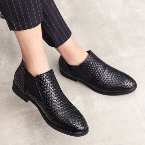 chelsea boots mens slip-on business shoes men leather new fashion weave pattern leather boot shoes formal dress shoes, Black
chelsea boots mens slip-on business shoes men leather new fashion weave pattern leather boot shoes formal dress shoes, Black