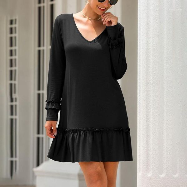 women above-knee dress summer v-neck long sleeve ruffled splice solid color dress autumn casual lady mini short dresses vestido1, Black;gray
women above-knee dress summer v-neck long sleeve ruffled splice solid color dress autumn casual lady mini short dresses vestido1, Black;gray