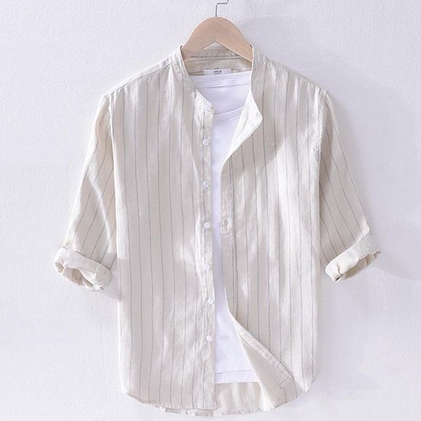 men's casual shirts striped pure linen men brand three-quarter sleeve fashion shirt mens stand collar summer for camisa, White;black
men's casual shirts striped pure linen men brand three-quarter sleeve fashion shirt mens stand collar summer for camisa, White;black