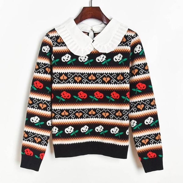 women's sweaters runway knitting pullovers sweater women autumn winter 2021 doll collar contrast color floral jacquard knitted female, White;black
women's sweaters runway knitting pullovers sweater women autumn winter 2021 doll collar contrast color floral jacquard knitted female, White;black
