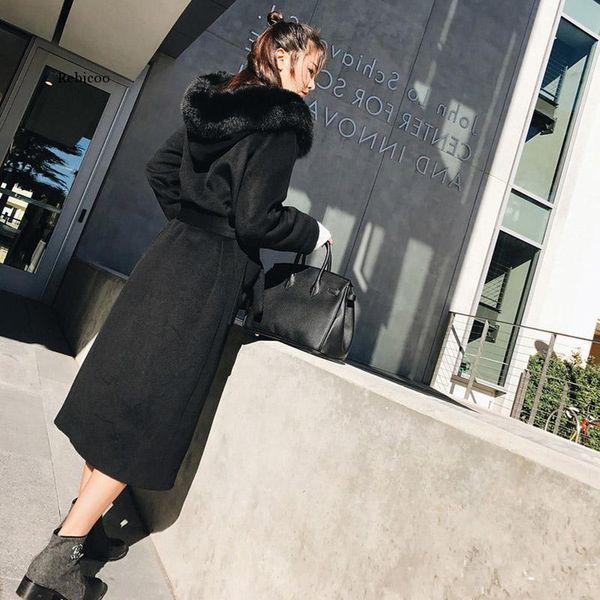 womens autumn winter outerwear wool blend thicken warm long coat lady slim woolen overcoat cashmere jackets with fur collar, Black
womens autumn winter outerwear wool blend thicken warm long coat lady slim woolen overcoat cashmere jackets with fur collar, Black