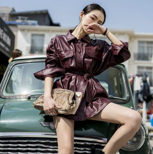 autumn new pu leather jacket women adjustable waist faux leather coat women high waist handsome loose jacket, Black
autumn new pu leather jacket women adjustable waist faux leather coat women high waist handsome loose jacket, Black