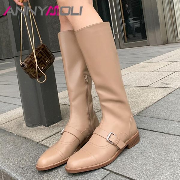 annymoli women long boots shoes genuine leather mid heel riding boots zipper buckle thick heels knee high autumn winter, Black
annymoli women long boots shoes genuine leather mid heel riding boots zipper buckle thick heels knee high autumn winter, Black