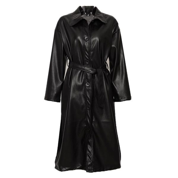 women's leather & faux 2021 autumn and winter fashion long pu jacket windbreaker loose single breasted coat clothing c538, Black
women's leather & faux 2021 autumn and winter fashion long pu jacket windbreaker loose single breasted coat clothing c538, Black