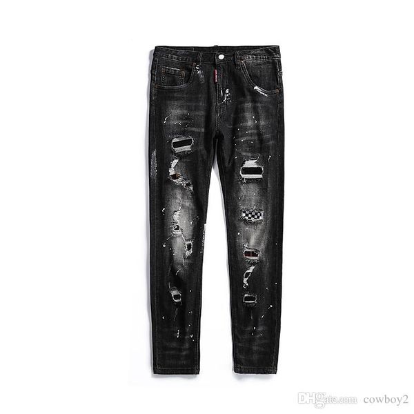 2021 men's black jeans with holes and stickers street boy's heavy metal paint elastic motorcycle boy's pants, Blue
2021 men's black jeans with holes and stickers street boy's heavy metal paint elastic motorcycle boy's pants, Blue