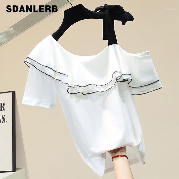 women's t-shirt ruffle collar off shoulder cotton short sleeve female 2021 summer girls ladies all-match t shirt tshirt 1, White
women's t-shirt ruffle collar off shoulder cotton short sleeve female 2021 summer girls ladies all-match t shirt tshirt 1, White