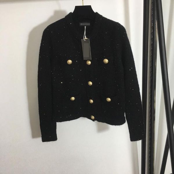autumn and winter new style silver knit single breasted gold button round neck solid color knitted cardigan jacket, White
autumn and winter new style silver knit single breasted gold button round neck solid color knitted cardigan jacket, White