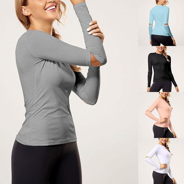 women solid sport shirts solid color high elastic gym yoga running breathable long sleeve t-shirts, White;red
women solid sport shirts solid color high elastic gym yoga running breathable long sleeve t-shirts, White;red