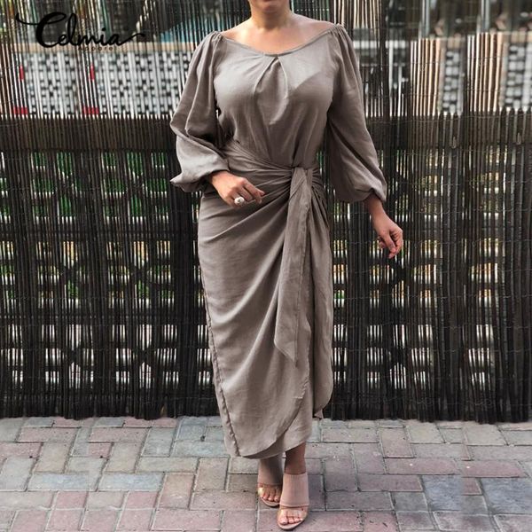 women maxi long dress celmia lantern sleeve asymmetrical elegant party dresses casual loose pleated long vestidos belted robe, Black;gray
women maxi long dress celmia lantern sleeve asymmetrical elegant party dresses casual loose pleated long vestidos belted robe, Black;gray