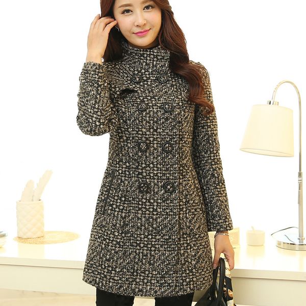 new women's wool blends coat winter autumn fashion elegant mother turtleneck plaid slim long tweed woolen outerwear female 201112, Black
new women's wool blends coat winter autumn fashion elegant mother turtleneck plaid slim long tweed woolen outerwear female 201112, Black