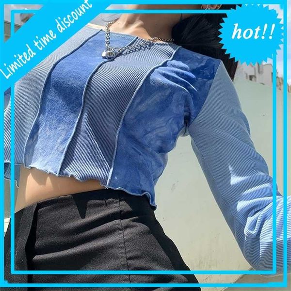 women's fashion 2021 autumn new color contrast long sleeve round neck open navel ear edge t-shirt for women, White
women's fashion 2021 autumn new color contrast long sleeve round neck open navel ear edge t-shirt for women, White