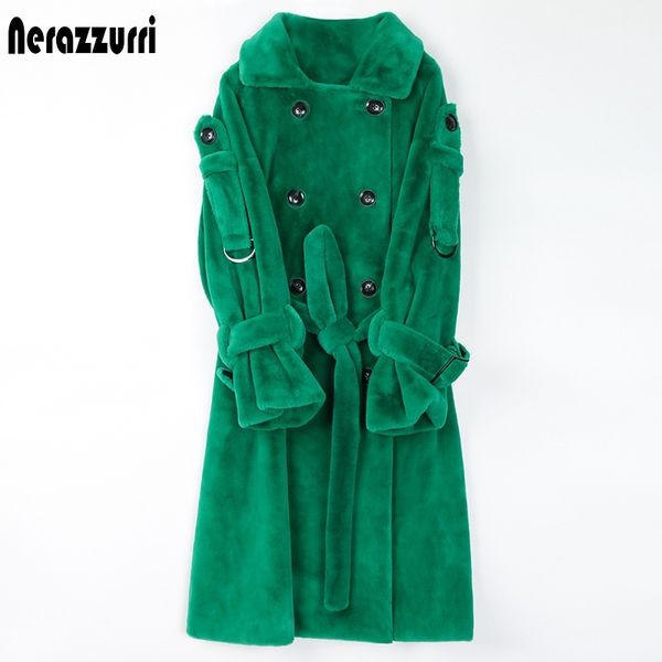 nerazzurri long warm fluffy faux fur trench coat for women double breasted pink white green plus size winter fashion belt 201110, Black
nerazzurri long warm fluffy faux fur trench coat for women double breasted pink white green plus size winter fashion belt 201110, Black