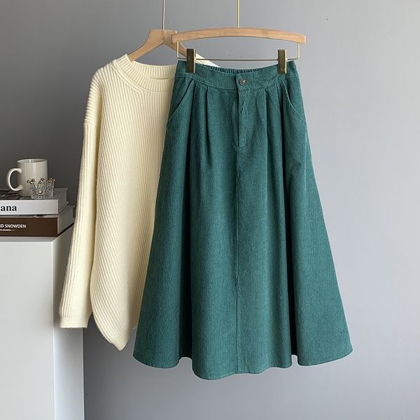 2021 new spring high waist pure color cotton corduroy women with pocket a-line long casual skirt jupe femme saia k5ix, Black
2021 new spring high waist pure color cotton corduroy women with pocket a-line long casual skirt jupe femme saia k5ix, Black