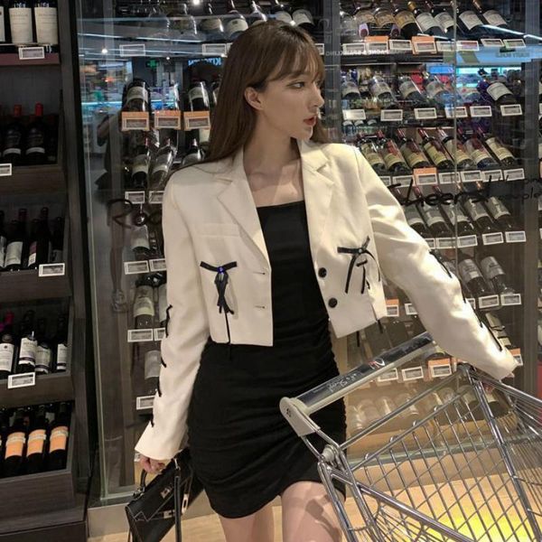 women blazers short temperament streetwear bow notched designed fashion ins single breasted korean style ulzzang loose womens, White;black
women blazers short temperament streetwear bow notched designed fashion ins single breasted korean style ulzzang loose womens, White;black