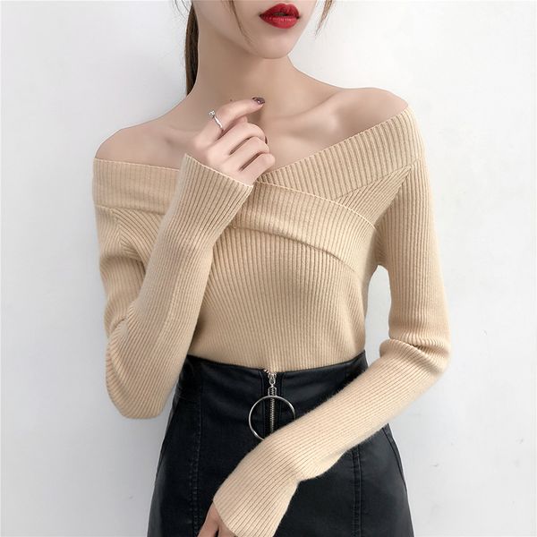 v neck twisted back sweater women jumpers autumn pullovers casual long sleeve knitted sweaters off shoulder pull femme lj201127, White;black
v neck twisted back sweater women jumpers autumn pullovers casual long sleeve knitted sweaters off shoulder pull femme lj201127, White;black
