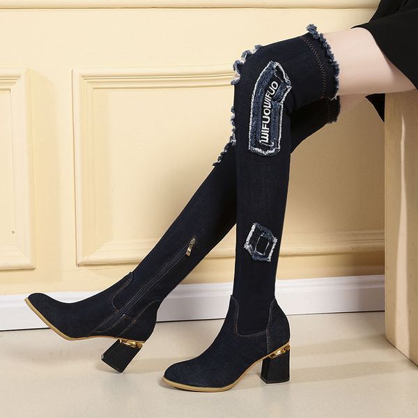 lucyever womens denim boots over the knee pointed toe thick high heels shoes woman casual tassel cut out jeans long botas mujer 201124, Black
lucyever womens denim boots over the knee pointed toe thick high heels shoes woman casual tassel cut out jeans long botas mujer 201124, Black