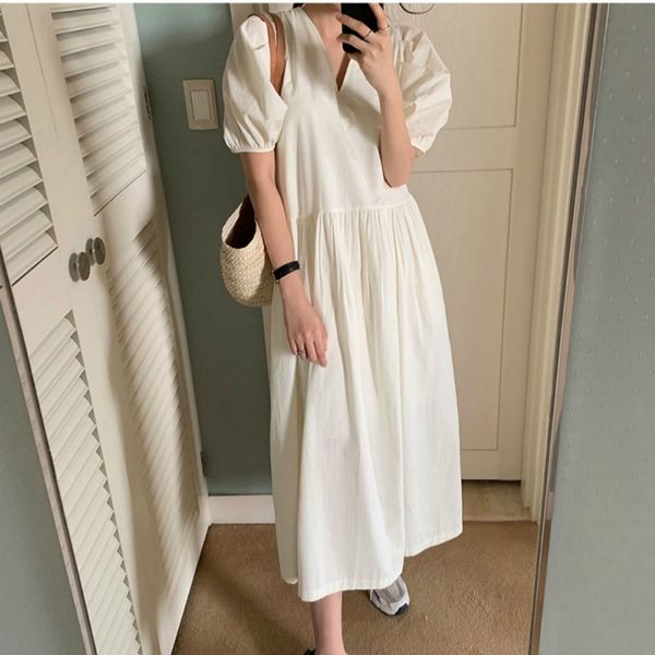 women summer vintage puff sleeve v neck long white dress high waist solid color a-line long pullover dresses brief y200805, Black;pink
women summer vintage puff sleeve v neck long white dress high waist solid color a-line long pullover dresses brief y200805, Black;pink