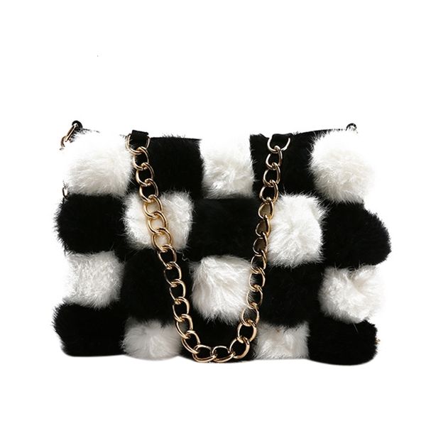casual plush ball stitching lattice black white chain handbag simple shoulder messenger bag
casual plush ball stitching lattice black white chain handbag simple shoulder messenger bag