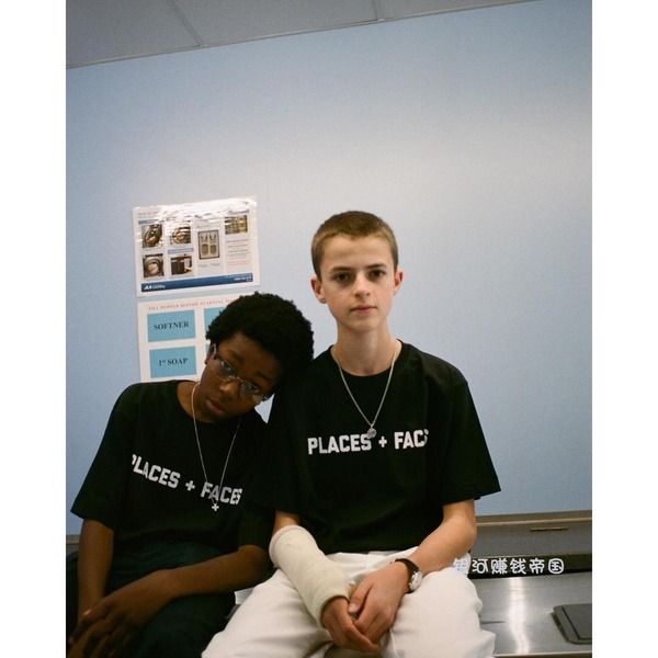men and women places+faces p+f 3m reflective letters printed short-sleeved loose t-shirt, White;black
men and women places+faces p+f 3m reflective letters printed short-sleeved loose t-shirt, White;black