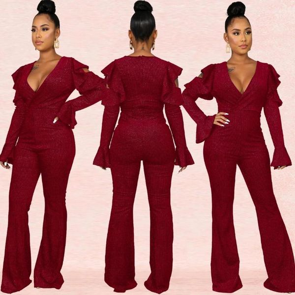 women solid flare jumpsuit club deep v neck long sleeve casual romper overalls1, Black;white
women solid flare jumpsuit club deep v neck long sleeve casual romper overalls1, Black;white