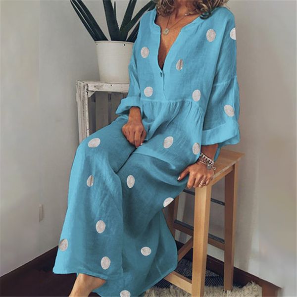 5xl women polka dot summer casual loose long sleeve bohemian maxi dress v neck boho beach dresses vintage vestidos lj200810, Black;gray
5xl women polka dot summer casual loose long sleeve bohemian maxi dress v neck boho beach dresses vintage vestidos lj200810, Black;gray
