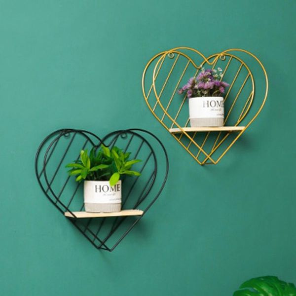 hooks & rails iron heart grid wall shelf combination hanging decoration multifunction storage rack for home living room bedroom