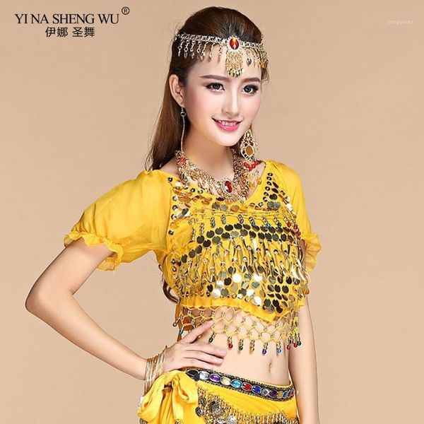 women's belly dance costume chiffon lantern short sleeves gold coins tees clothing belly dancing practice, Black;red
women's belly dance costume chiffon lantern short sleeves gold coins tees clothing belly dancing practice, Black;red