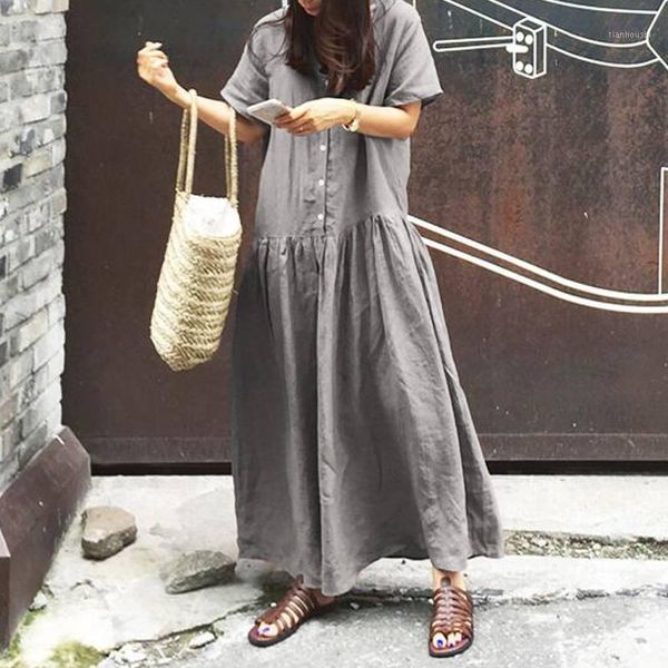 2020 celmia summer dress women casual button short sleeve solid dress long maxi dresses loose beach vestidos plus size s-5xl1, White;black
2020 celmia summer dress women casual button short sleeve solid dress long maxi dresses loose beach vestidos plus size s-5xl1, White;black
