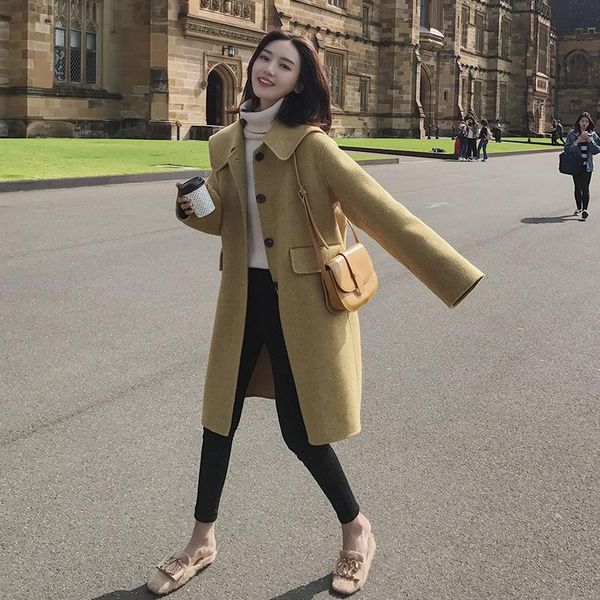 college style small women's new casual straight woolen coat mid-length coat korean version 2020 winter clothing y163, Black
college style small women's new casual straight woolen coat mid-length coat korean version 2020 winter clothing y163, Black