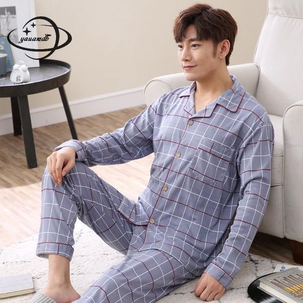 size l-3xl mens pajama sets spring autumn male sleepwear suits clothing coat+pants 2pcs elastic waist plaid man clothes h391, Black;brown 
size l-3xl mens pajama sets spring autumn male sleepwear suits clothing coat+pants 2pcs elastic waist plaid man clothes h391, Black;brown