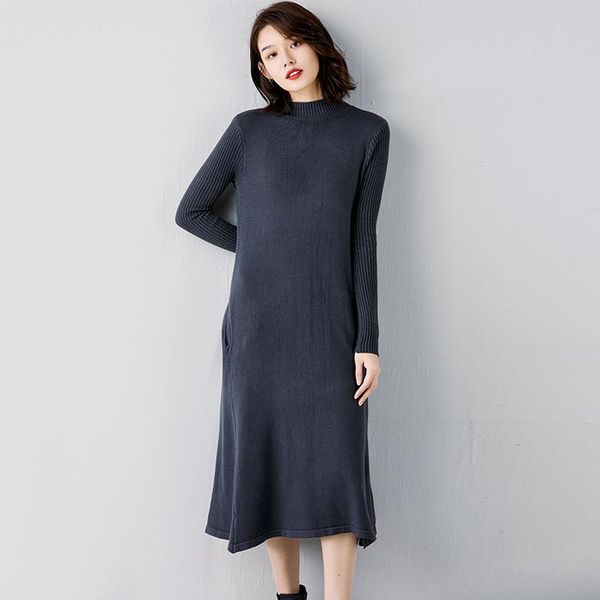casual dresses 2021 spring autumn elegant women dress fashion half high neck soild color midi sweater loose female, Black;gray
casual dresses 2021 spring autumn elegant women dress fashion half high neck soild color midi sweater loose female, Black;gray