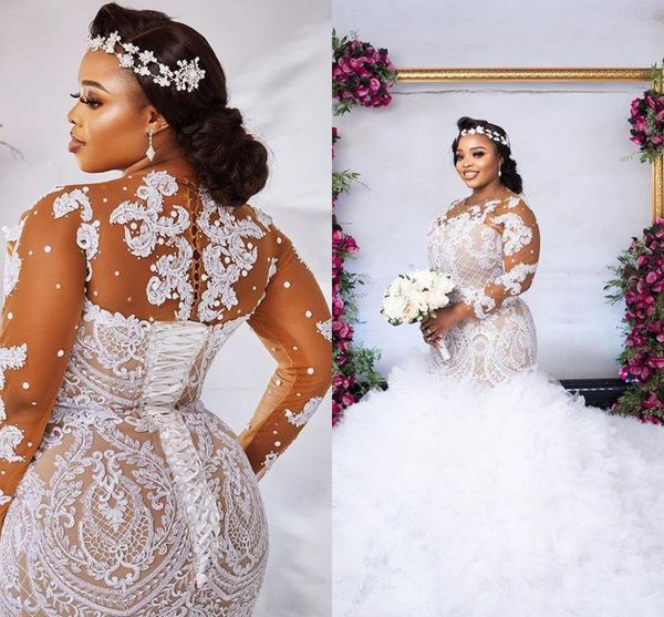 south african plus size wedding dresses lace applique court train mermaid lace-up bridal gowns long sleeve robe de mariee, White
south african plus size wedding dresses lace applique court train mermaid lace-up bridal gowns long sleeve robe de mariee, White
