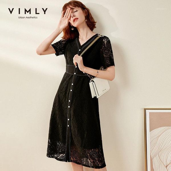 casual dresses vimly 2021 summer women lace vneck elegant vogue high waist single-breasted solid knee-length female vintage dress f08131, Black;gray
casual dresses vimly 2021 summer women lace vneck elegant vogue high waist single-breasted solid knee-length female vintage dress f08131, Black;gray