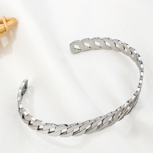 bangle elegant stainless steel bracelet for women female hollow opening charm birthday valentine's day gift, Black