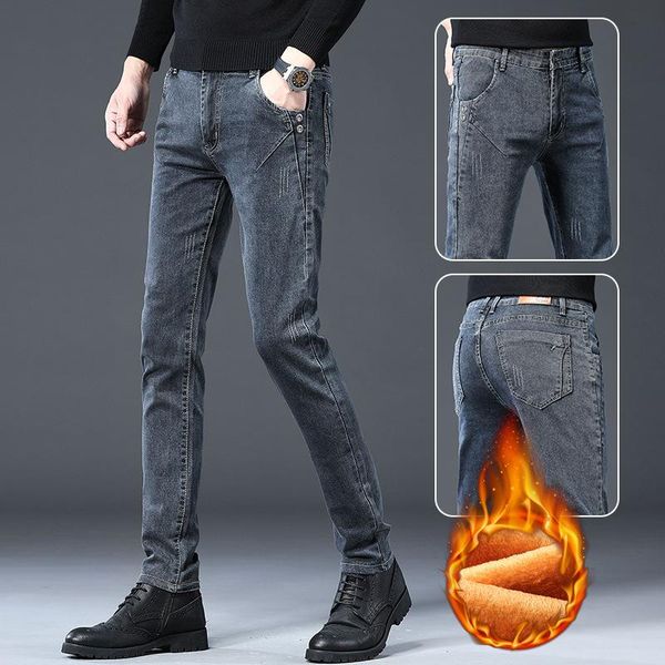 autumn winter stretch plus velvet thick jeans men small straight high-end skinny youth fashion streetwear casual long trousers, Blue
autumn winter stretch plus velvet thick jeans men small straight high-end skinny youth fashion streetwear casual long trousers, Blue