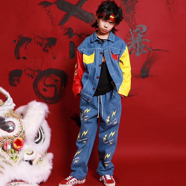 stage wear hip hop dance costumes kids paneled color denim jacket pants rave outfit boys girls street performance dn4994, Black;red
stage wear hip hop dance costumes kids paneled color denim jacket pants rave outfit boys girls street performance dn4994, Black;red
