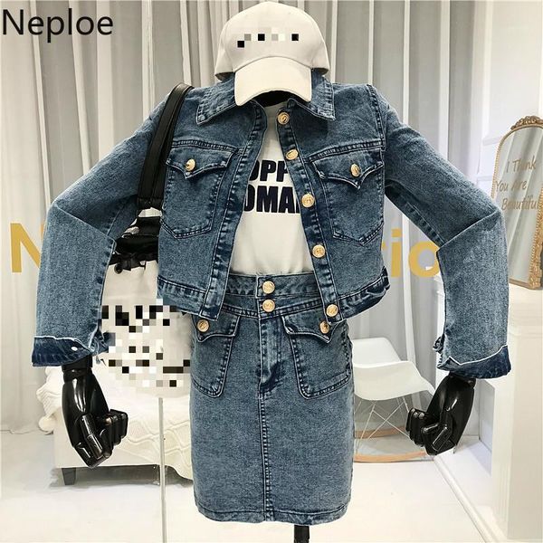 two piece dress neploe 2 set women fashion single-breasted long sleeve short denim jacket + high waist jeans skirt suits 1a2001, White
two piece dress neploe 2 set women fashion single-breasted long sleeve short denim jacket + high waist jeans skirt suits 1a2001, White