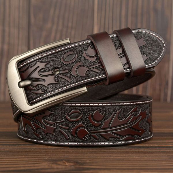 carving technology men's genuine leather fashion personality embossed jeans belt leisure, Black;brown 
carving technology men's genuine leather fashion personality embossed jeans belt leisure, Black;brown